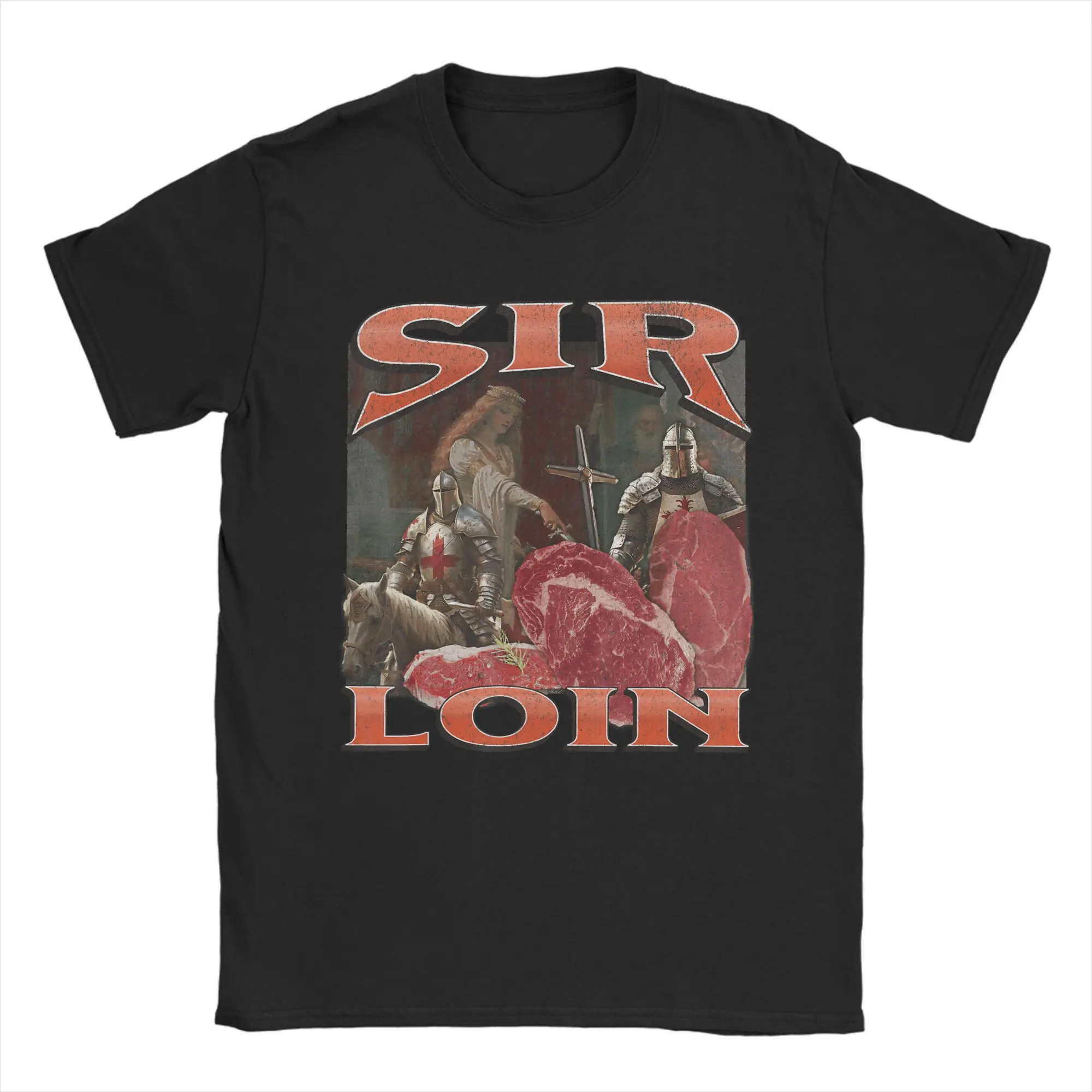 Men Sir Loin Offensive Knight Pun Meme Graphic T Shirts Clothing Summer Short-Sleeved T Shirt Harajuku Tee Shirt New Arrival