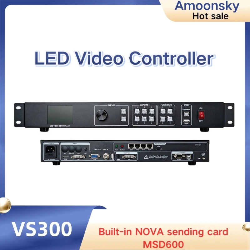 AMS-VS300 4K LED Video Processor Built-in Novastar MSD600 Sending Card for LED Screen Display Video Wall with 1.3U Flight Case