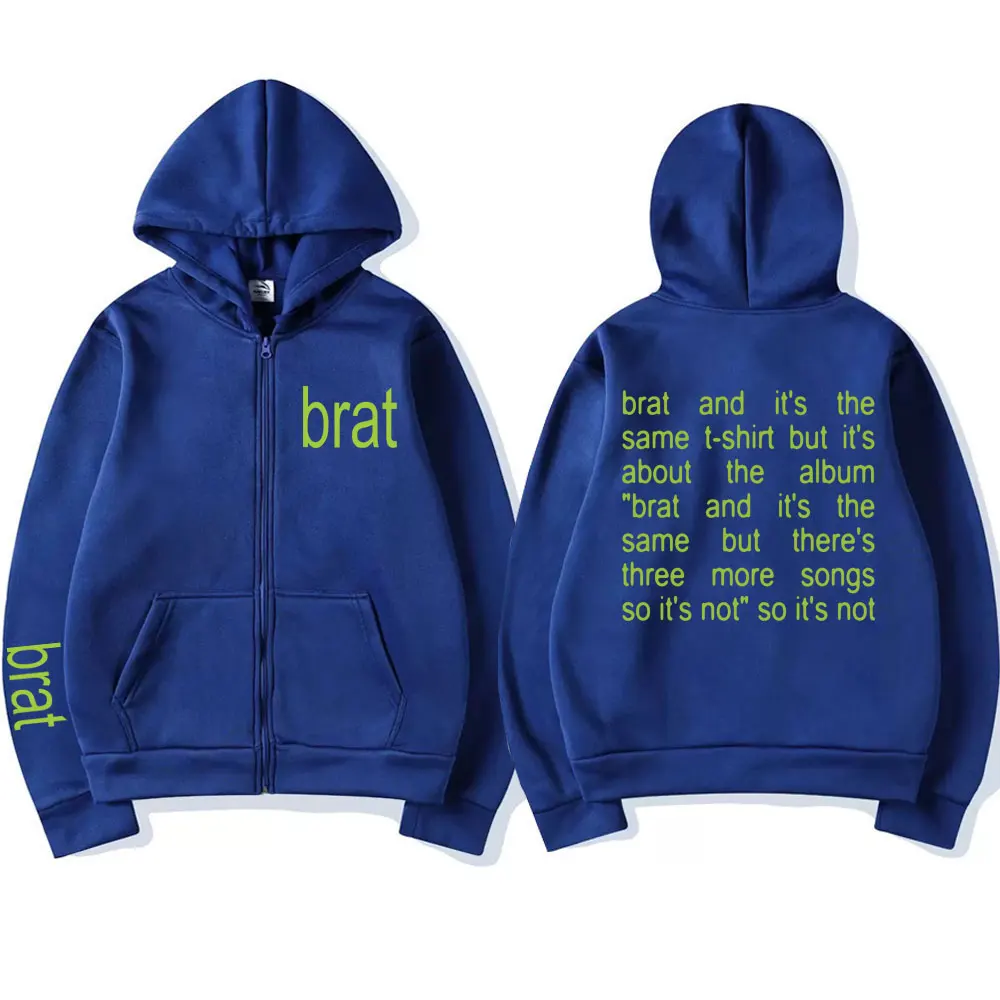 Charmovies Xcx Brat and It's The Same Album Zipper Hoodies, Hommes et Femmes, Mode Harajuku, Manches sulf, Poche Décontractée, Cadeau Combiné Respzed