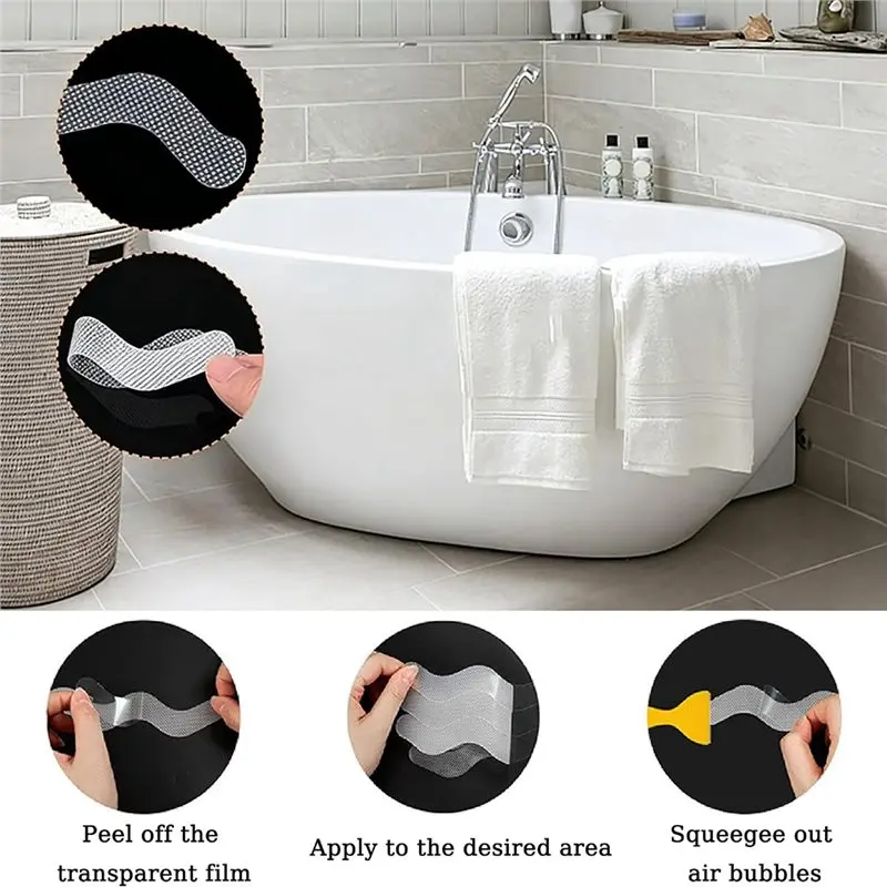WORTHOWN-No Residue Waterproof Wavy Bathtub Non Slip Stickers, Grip Treads For Tub, Shower Floor, Stairs, Ladders And Boats