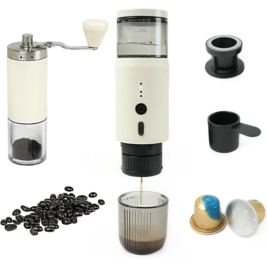 

Портативная кофемашина для эспрессо и набор ручной кофемолки, резервуар для воды на 80 мл