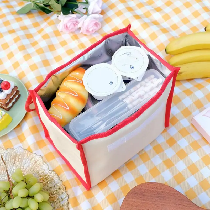 Cute Lunch Bag Large Capacity Canvas Anti-cooling Handbag Aluminum Foil Insulated Food Box Office Worker Portable Bento Bag