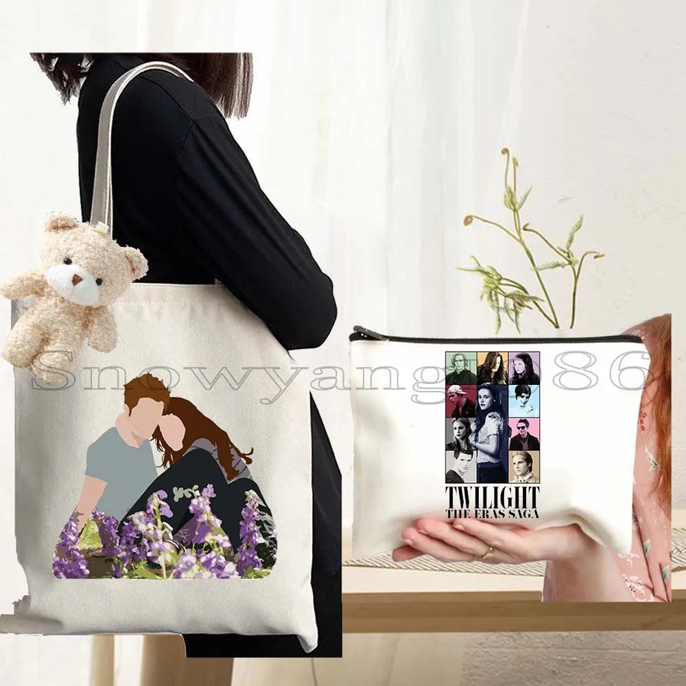 

3pcs Classic Movie The Twilight Saga Edward and Bella Teen Wolf Canvas Shoulder Tote Bag Cotton Shopping Bag Shopper Handbag