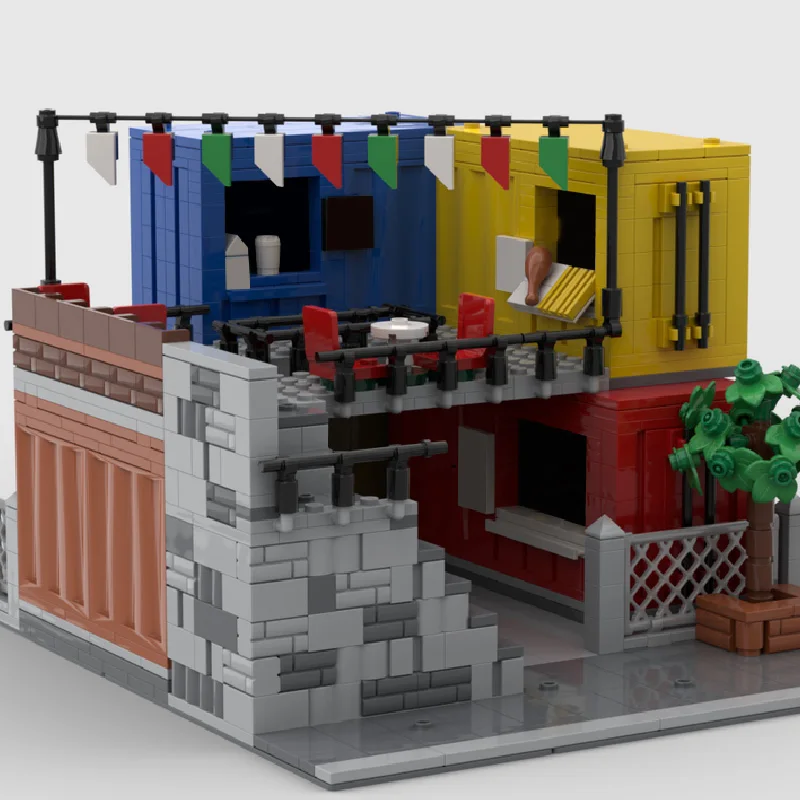 1268 pezzi mercato alimentare blocco modulare contenitore moderno parco architettura modello display giocattolo per bambini assemblaggio fai da te regalo festival