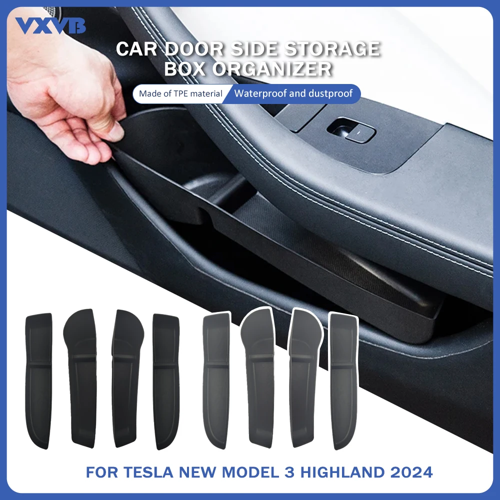 

Door Side Storage Box For Tesla Model 3 Highland 2024 Front Rear Door Handle Armrest Tray Organizer Car Interior Accessories