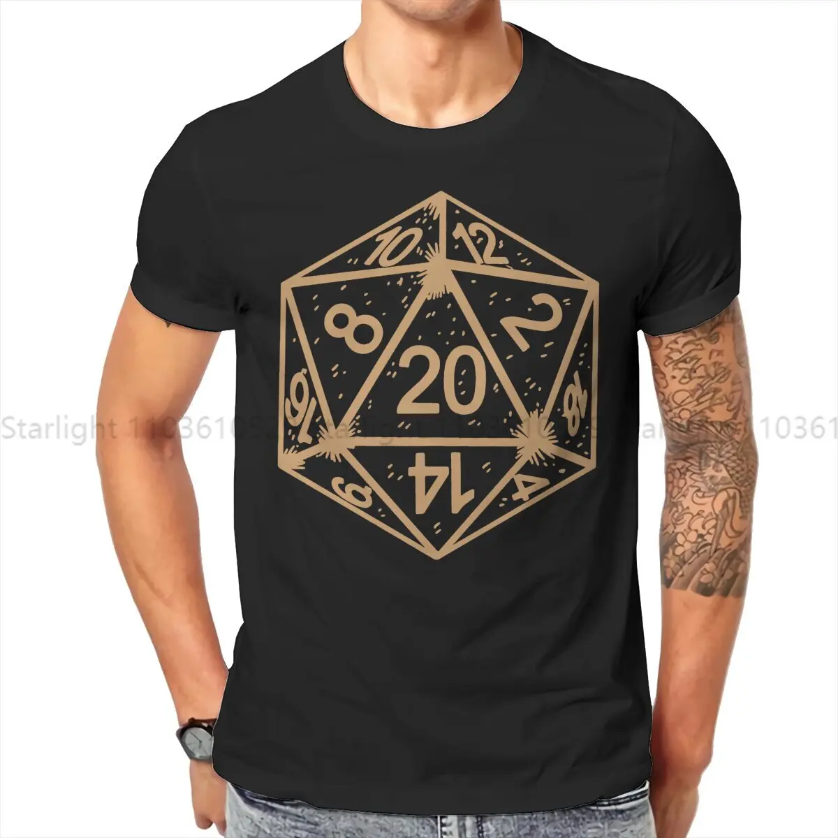 DnD Game Creative TShirt for Men D20 Dice Tabletop Round Collar T Shirt Hip Hop Gift Streetwear