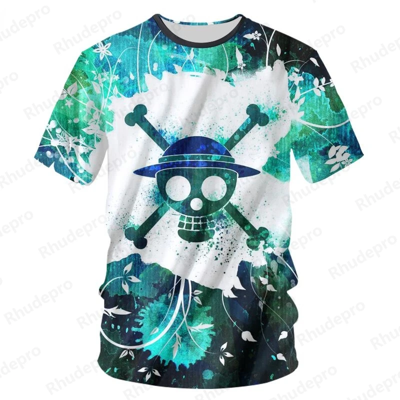 

2024 Summer Top T-shirt Unisex One Piece Cool Print 3D Skeleton Men's Fun Anime O-neck Short Sleeved Casual