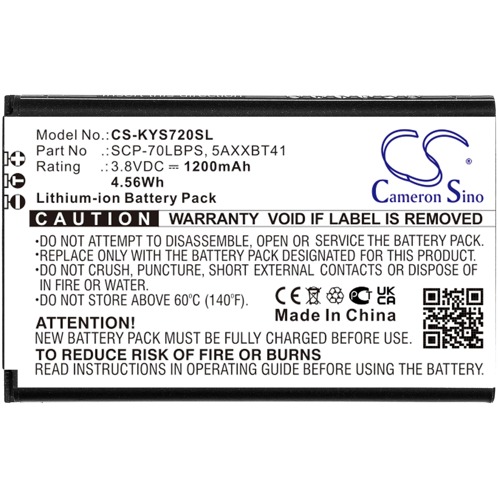 

Li-ion Mobile SmartPhone battery for Kyocera,3.8V,1200mAh,Cadence LTE,S2720,S2720PP,SCP-70LBPS,5AXXBT41,5AXXBT41*GEA