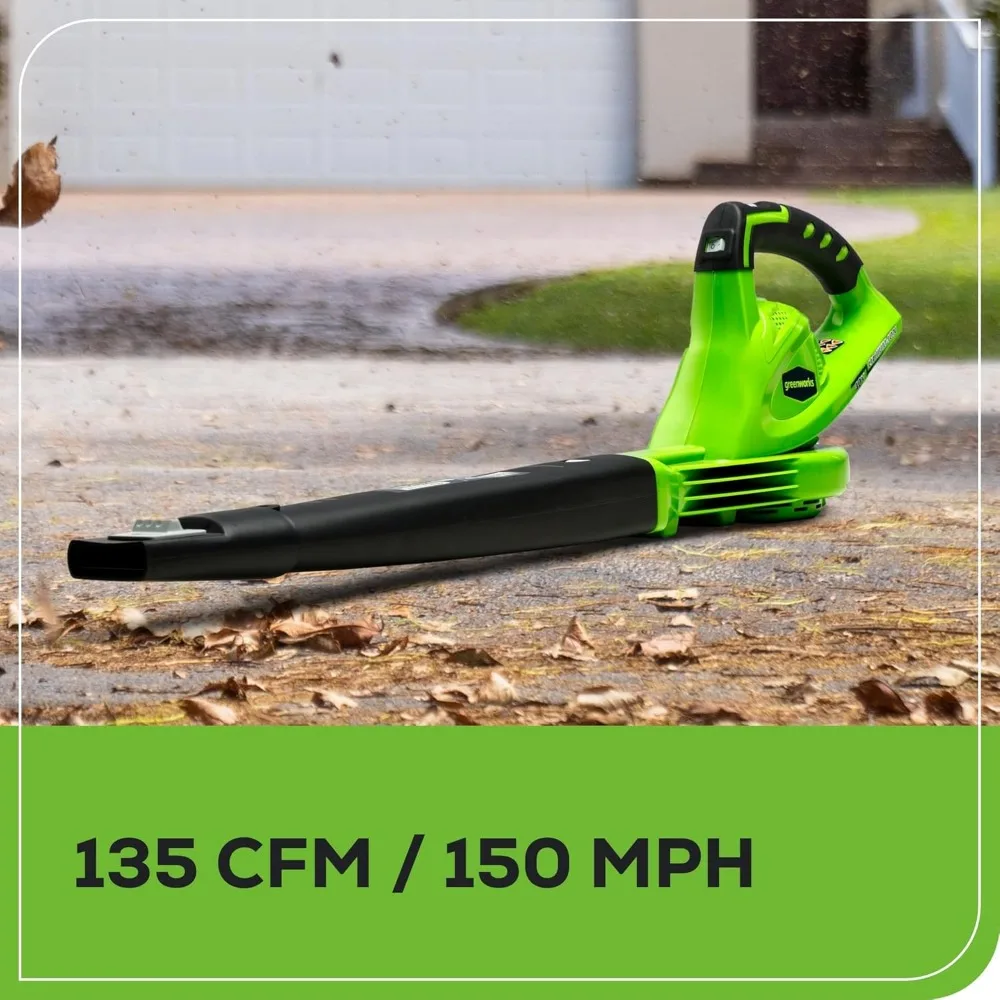 グリーンワークス 40V リーフブロワー＆スイーパー、150 MPH スピード、軽量設計、静音動作、2.0 Ah バッテリーと充電器付属