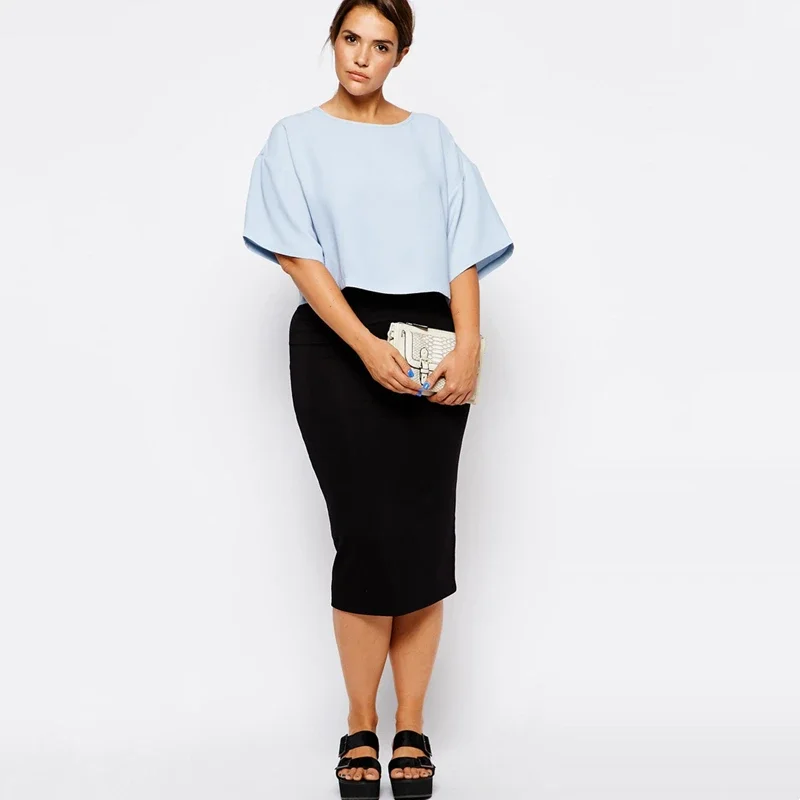 

Plus Size Elegant Summer Spring Midi Skirt Women Elastic Waist Black Sheath Pencil Skirt Female Large Size Bodycon Skirt 6XL 7XL