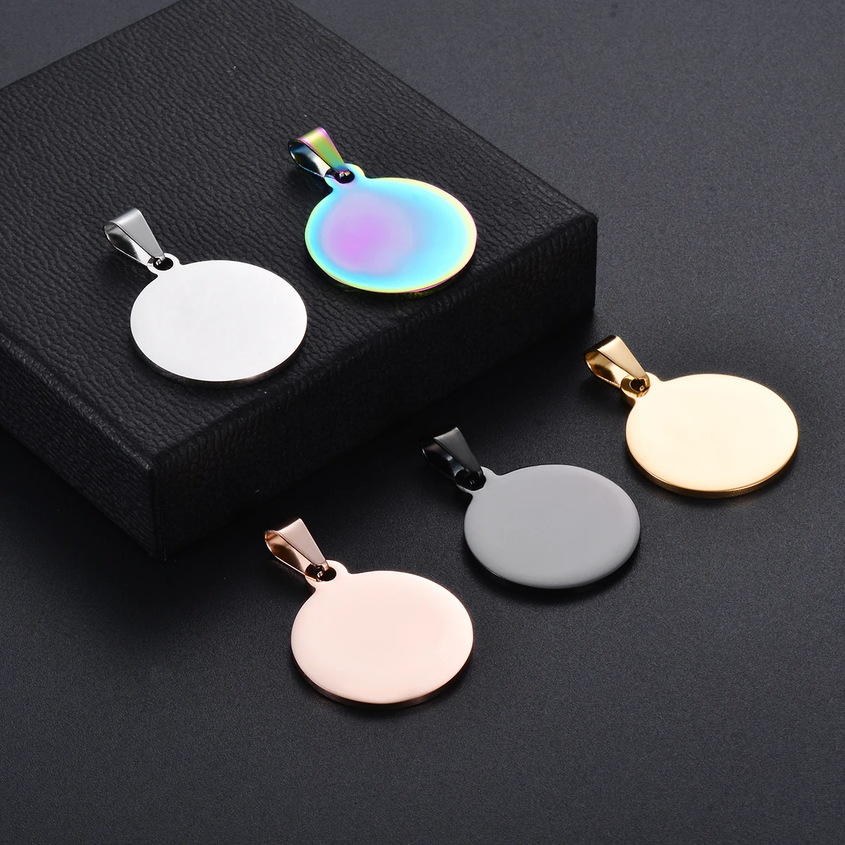 5PCS Fashion Military Army ID 5 Colors Stainless Steel Blank Round  Dog Tags Pendant Quality Pendant Necklace Jewelry