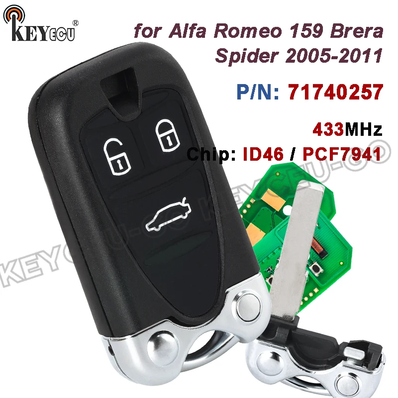 

KEYECU 433MHz PCF7941 / ID46 Chip PN: 71740257 Remote Key Fob for Alfa Romeo 159 Brera Spider 2005-2007 2008 2009 2010 2011