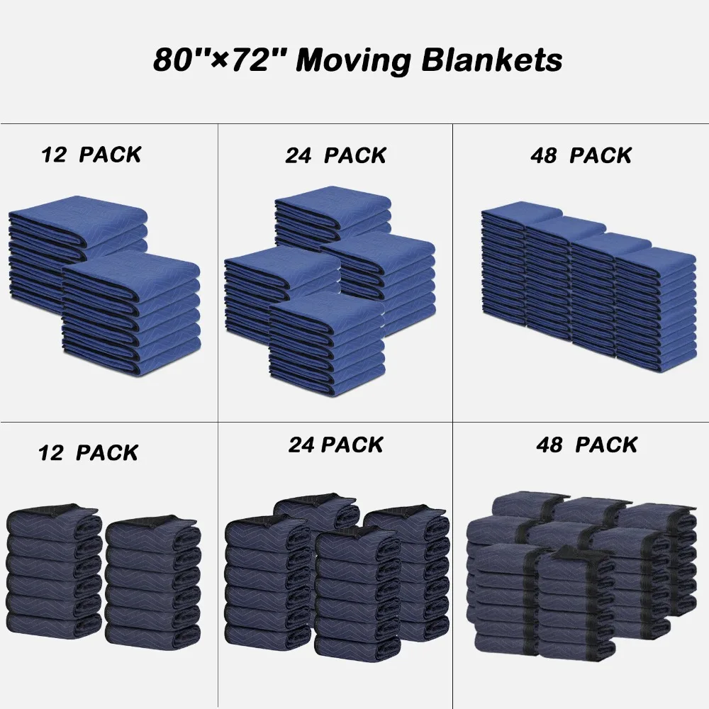 

12/24/48 Pack 80'' x 72'' Moving Blankets Furniture Packing Shipping Blankets