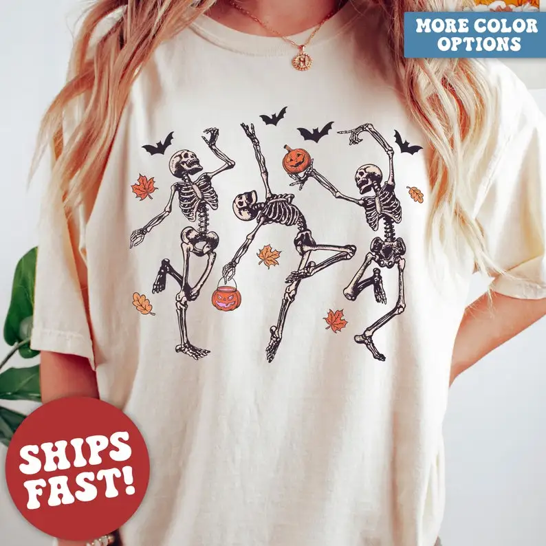 

Comfort Colors® Dancing Skeleton Shirt, Halloween Shirt, Halloween Costume, Pumpkin Shirt, Retro Halloween Shirt