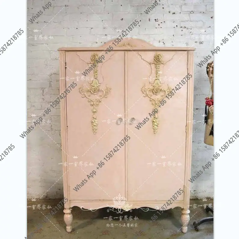

Wardrobe French old solid wood carving flower wardrobe children's cabinet double door wardrobe multi-functional locker
