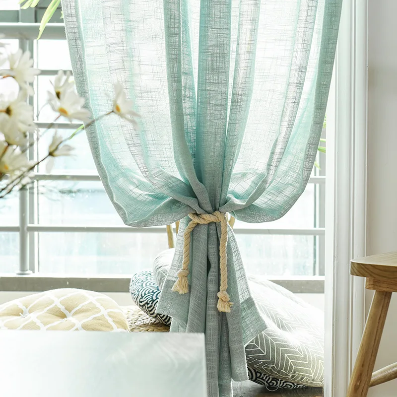 Mint Green Tulle Curtains for Living Room Soild Linen Sheer Curtains for Bedroom Window Screening Treatments Drape S039&C