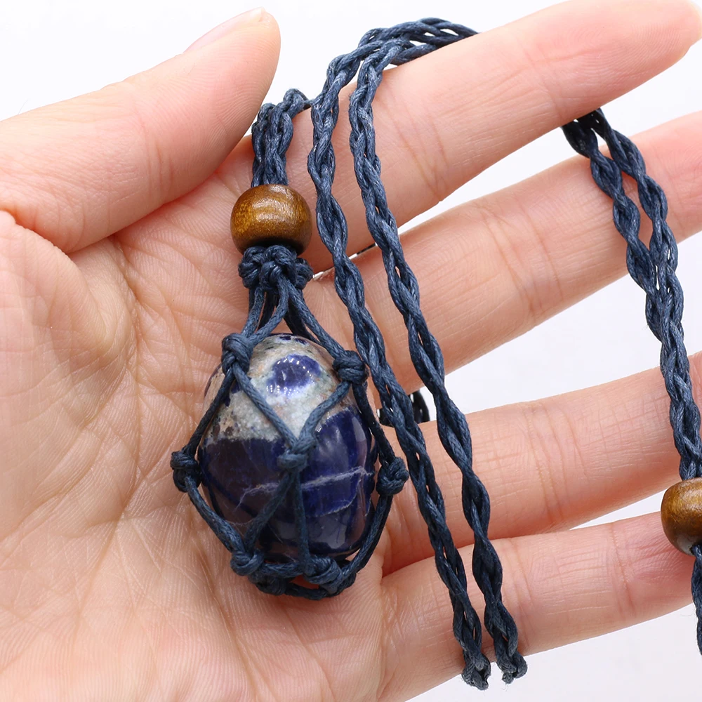 Natural Stone Net Bag Necklace Irregural Natural Tiger Eye Stone Amazonites Pendant Necklace for Women Jewerly Party Gift