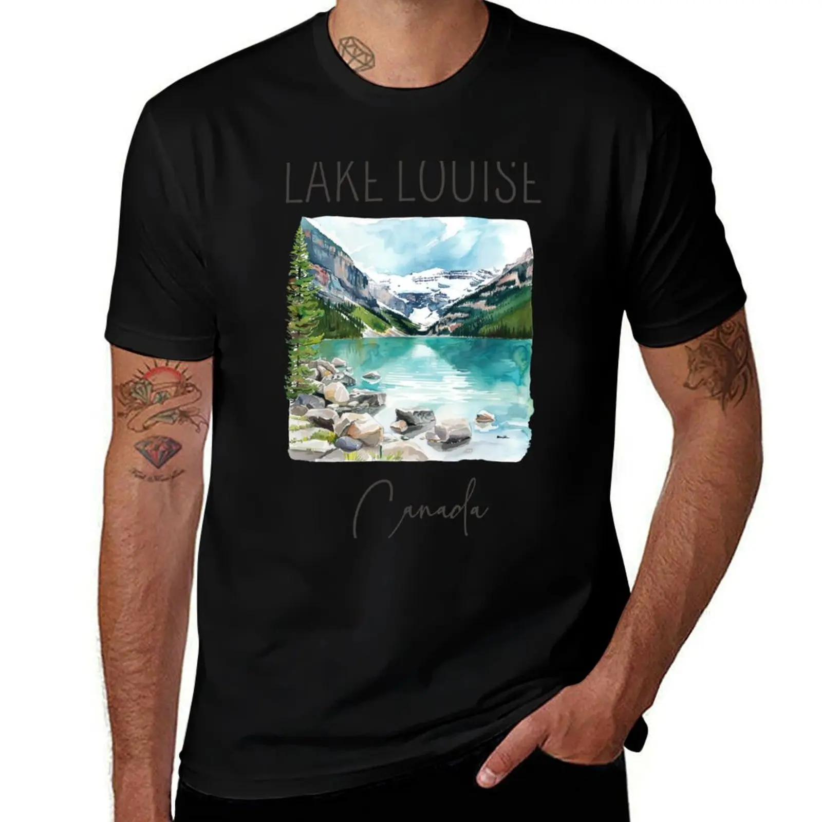 

Watercolor Design of Lake Louise - Canada T-Shirt funny t shirts dark humor t shirt man casual T-Shirt