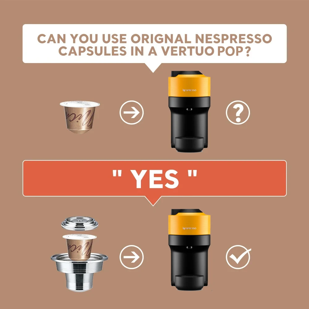 Reusable Capsule Adapter for Nepresso Vertuoline Machine Compatible with Original Pods Stainless Steel Fit for Next & Pop Maker