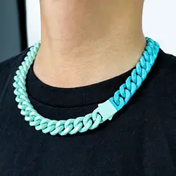 Punk Style Titanium Steel Colorful Hip Hop Cuban Necklace Bracelet Men's Ins Stainless Steel Colorless Necklace Bracelet Luxury