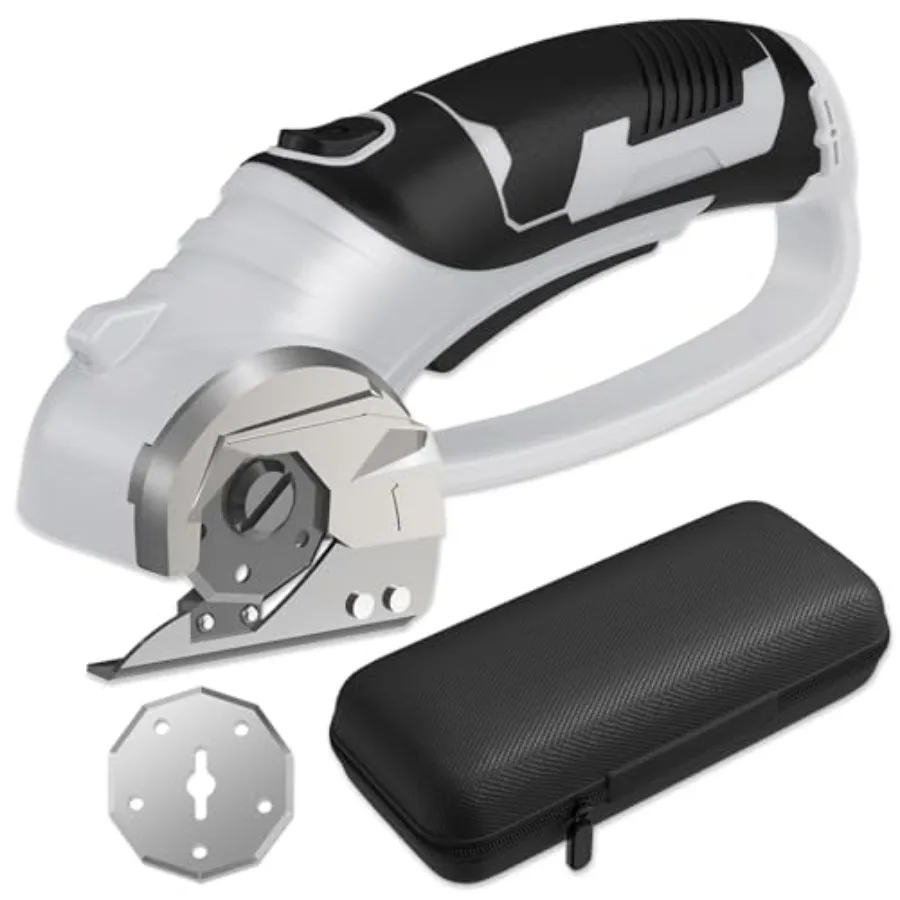 

Cordless Electric Scissors 4V Box Cutter and Cardboard Cutter with 2 Titanium Blades - Rotary Cutter with LED Light for Fabric