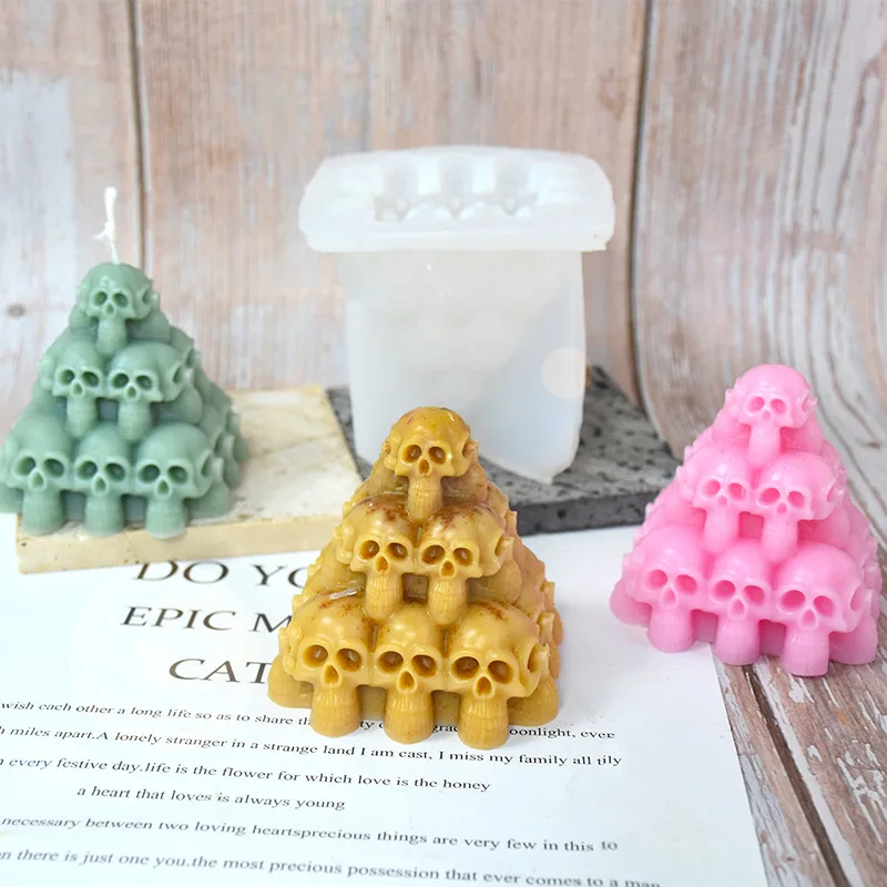 

New Skull Pyramid Silicone Candle Mold 3D Skull Aromatherapy Plaster Soap Resin Crafts DIY Candle Making Halloween Decoration