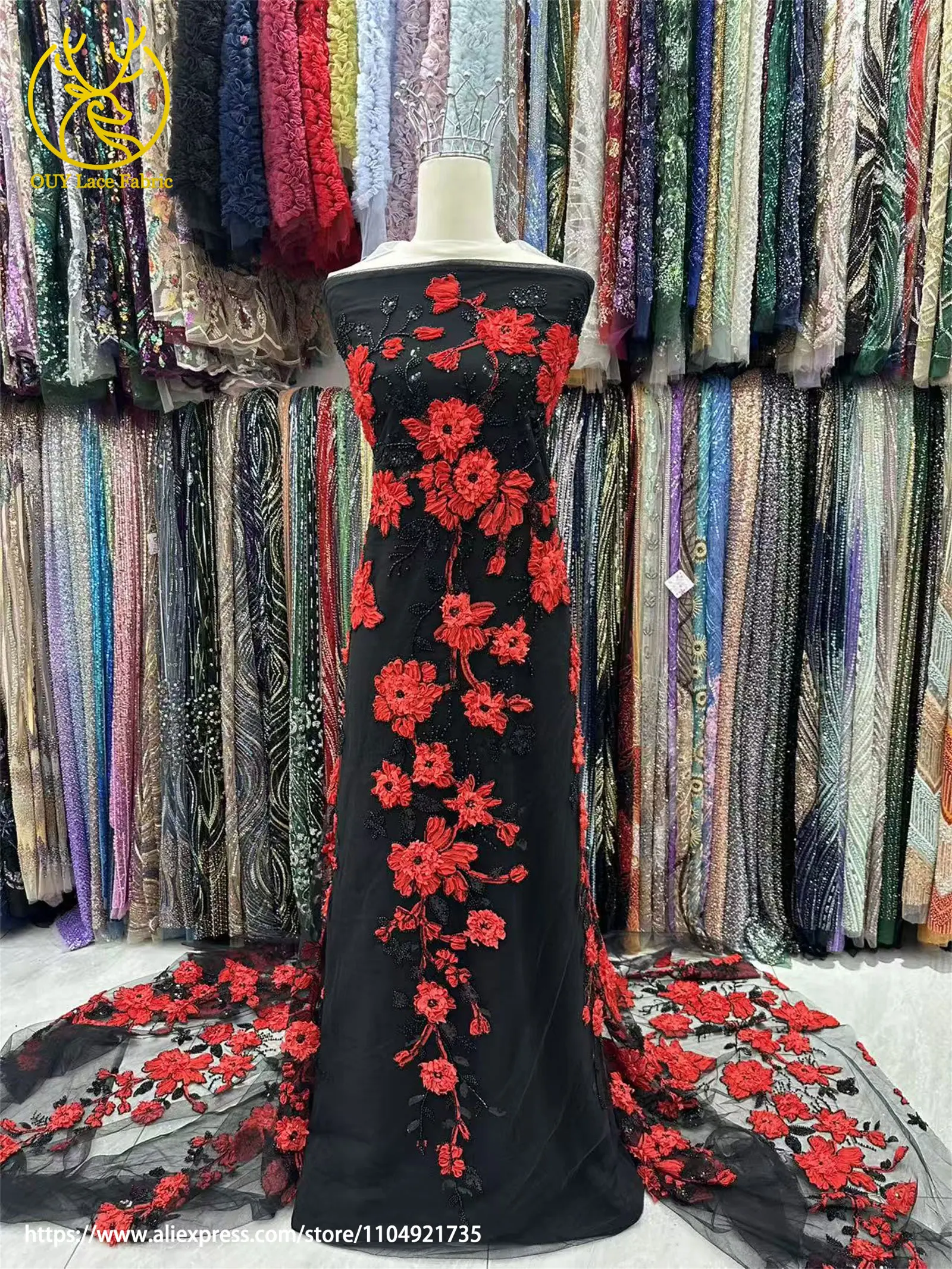Moda francese 3D fiore paillettes tessuto di pizzo 2025 di alta qualità nigeriano africano in rilievo ricamo tessuto di pizzo abito da donna cucito