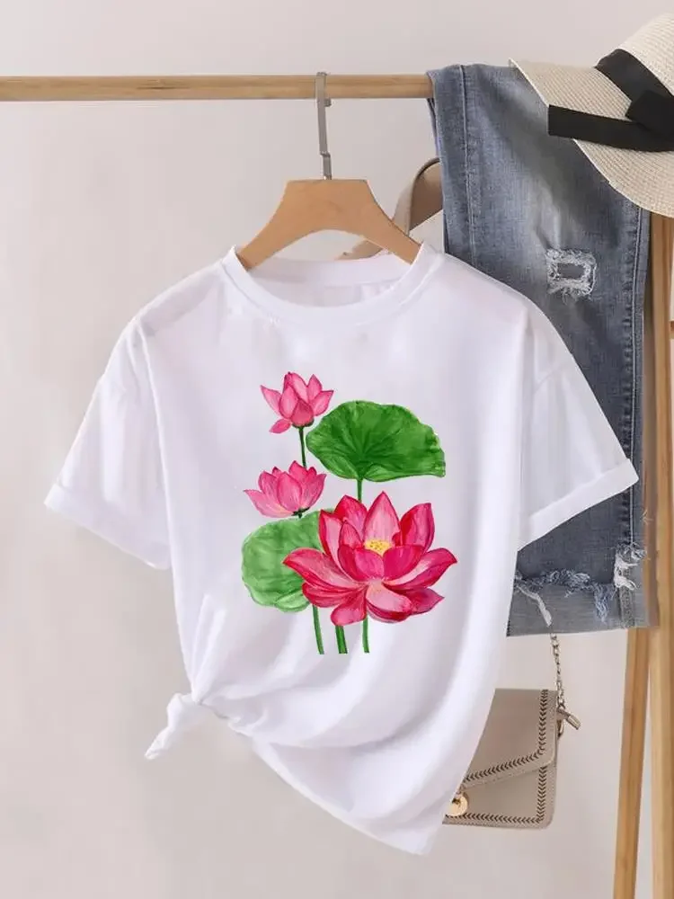 Cute Sweet Women Clothes o-collo Graphic T-Shirt Fashion Print manica corta Lady Top T-Shirt da donna femminile