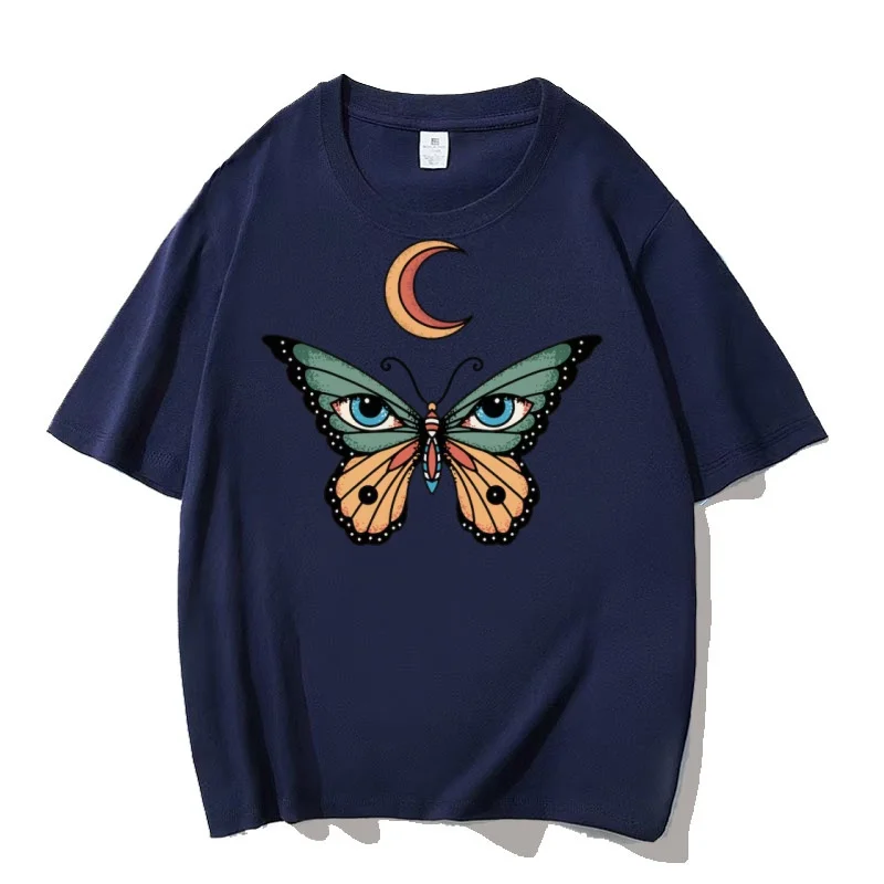 

Cotton butterfly print pattern short sleeved T-shirt for summer 2025 new loose casual fashionable sporty half sleeved design