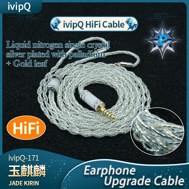 

ivipQ-171 Jade Kylin Liquid Nitrogen Single Crystal Silver Plated Palladium Gold Foil Earphones Upgrade Cable MMCX/2PIN for FH19