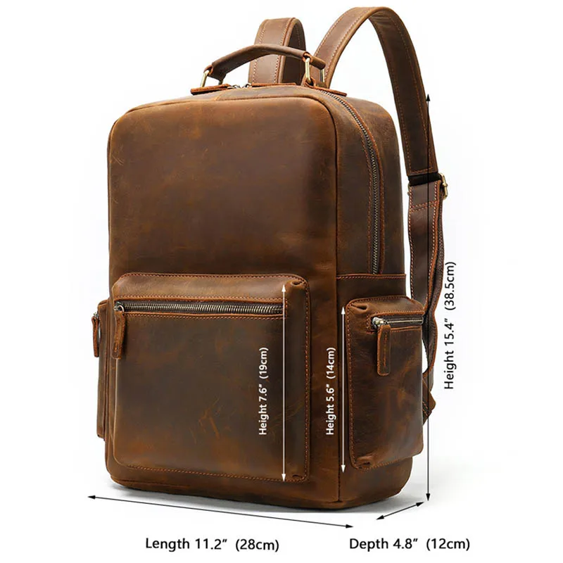 Luufan Crazy Horse Genuine Leather Men Backpack Laptop Business Bag Vintage Cow Leather Travel Backpack Men Daypack School Bags