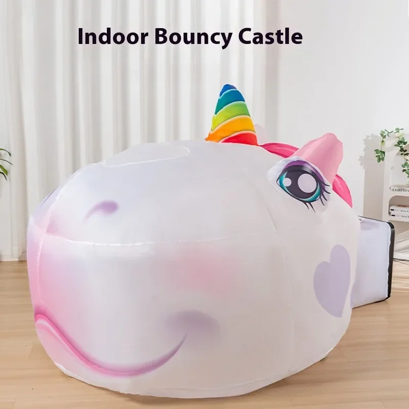 Game House Children Inflatable Toy Unicorn Dinosaur Bouncy Castle Quick Open Foldable House Tent Toys for Kids No Include Fan