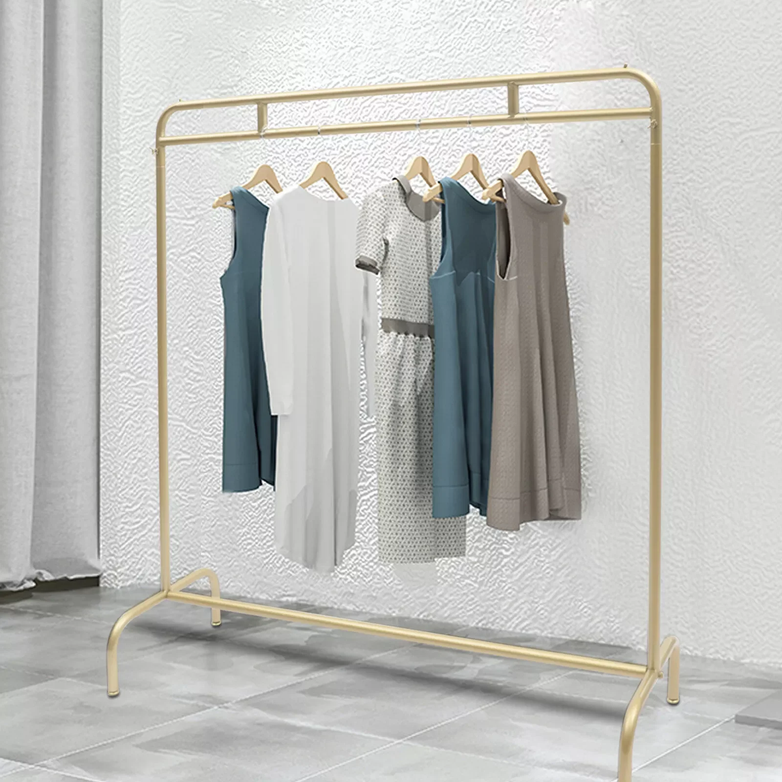 Metal Garment Rack Clothes Hanger Freestanding Clothing Hanging Rail Gold 135cm