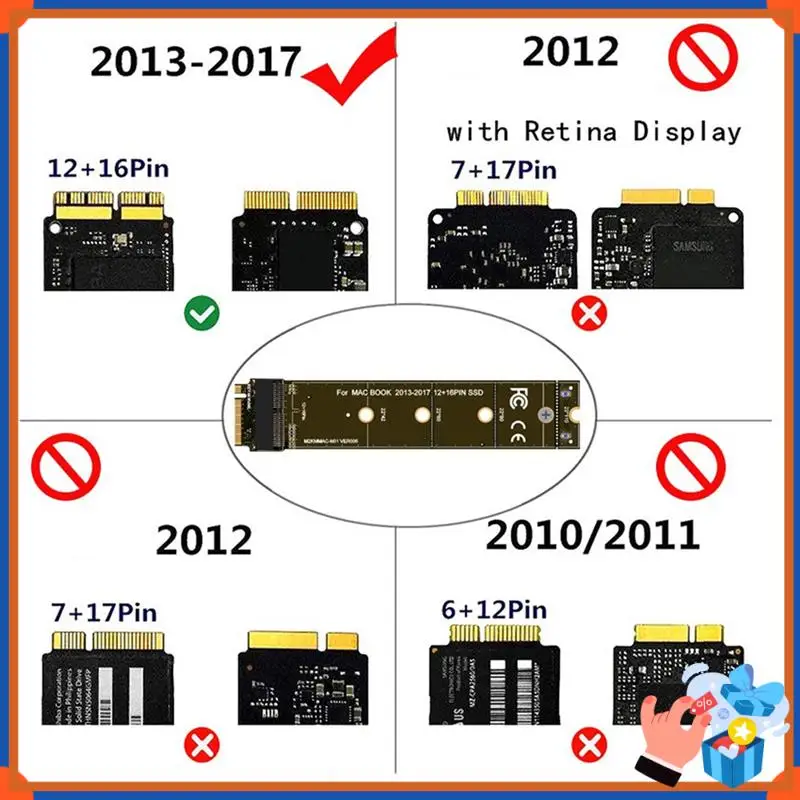 Konwerter Compact do SSD dla 2013 2014 2015 2017 A1465 A1466 12+6Pin SSD na M2 KEY-M NVME Riser Card Adapter