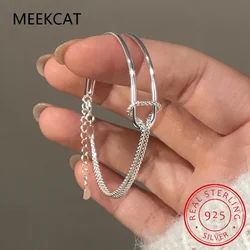 Real 925 Sterling Silver Asymmetric Double Layer Chain Bracelet for Women Hiphop Fine Jewelry Minimalist Accessories