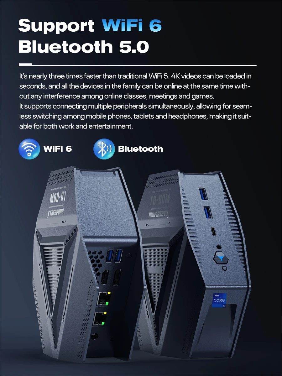 كمبيوتر صغير للألعاب Intel Core i9 12900H WIFI6 Type-C HD DP 2 * DDR4 NVMe سطح المكتب المكتب/الكمبيوتر المنزلي 4 * USB3.2 2 * 2.5G LAN Windows11