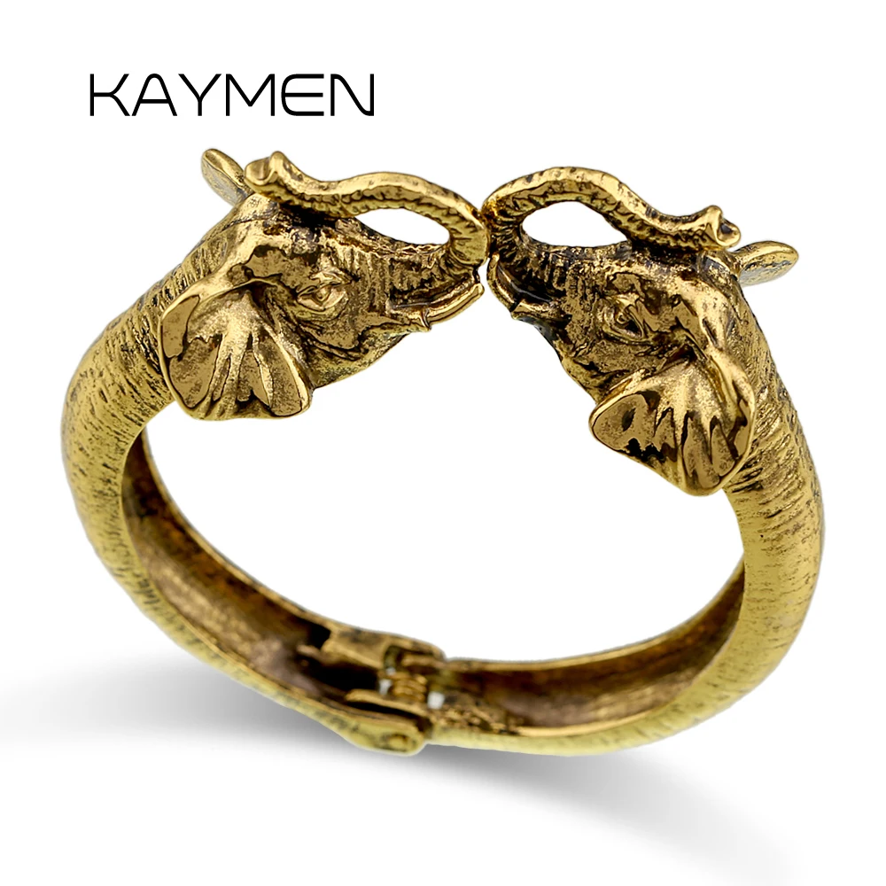 

KAYMEN Fashion Jewelry Animal Vintage Bangle Cuff Bracelet for Women Antique Gold Elephant Chunky Bangle Trendy Accessory