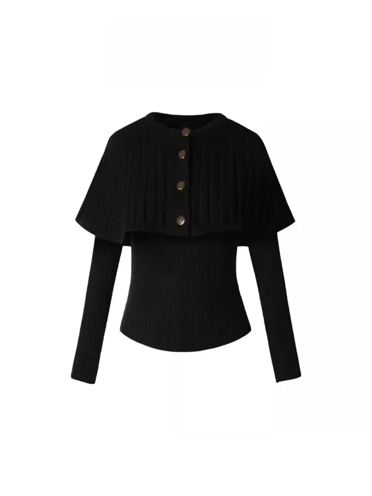 

French Style Knitted Sweater Women's Slim Fit Coat Single Button Commute Style Autumn Winter Thickened Inner Wear by MARIE.