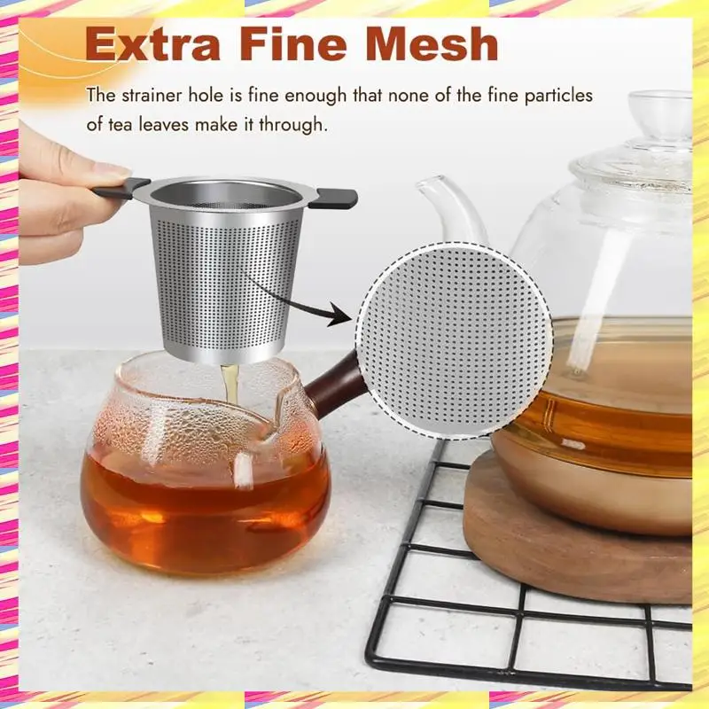 ABJJ Fine Mesh Tea Infusers,2PCS Large Tea Strainers For Tea Stainless Steel Tea Steeper With Heat Proof Silicone Handles Durabl