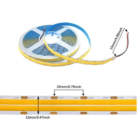 Bande LED COB double ligne super lumineuse 24V 5M 10M, dimmable, 600 LED/m, 24W/m, 3000K 4000K 6000K, pour armoire d'ingénieur, plafond, cuisine