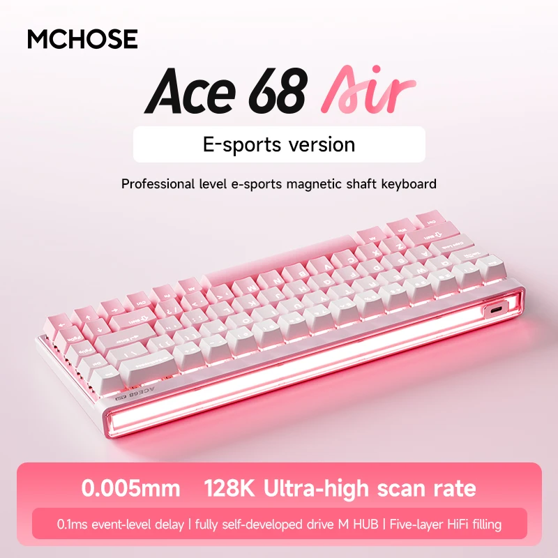 

Mchoose Ace68 Air magnetic switch keyboard,0.005mm ultra-fast trigger,8KHz zero-latency dynamic RGB, 68-key competitive artifact