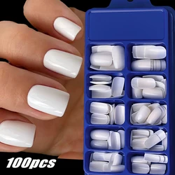 100Pcs White Press On Nails Medium Square Acrylic High Saturation Fake Nails Full Cover Fake Nail Tips For Stylish Women Girls
