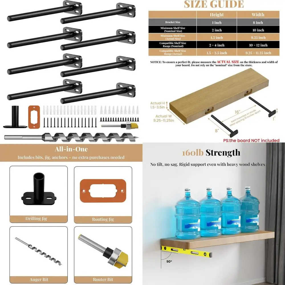 

Heavy Duty Wall Shelf Brackets - Invisible Floating Shelves, Black Decorative Brackets for Home Decor