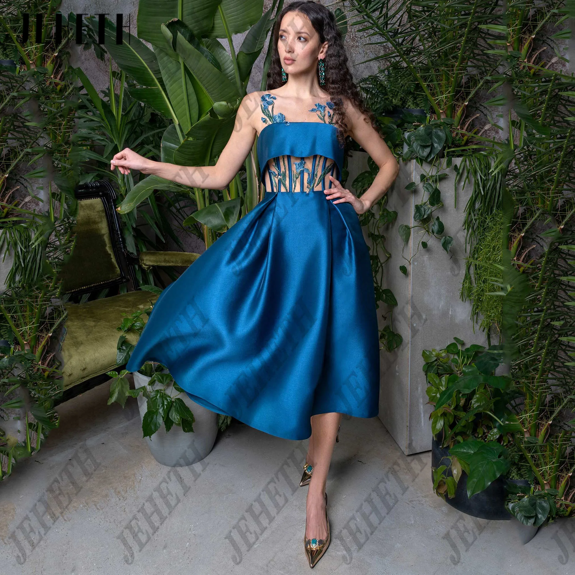 Guitar Hcondamned-Robes de Rhmi-longues en satin A-Line pour femmes, robes de cocktail dos nu personnalisées, fleurs, fibre, occasion spéciale, quoi que ce soitJeheth a - type satin midi robe de bal fleur sans manches