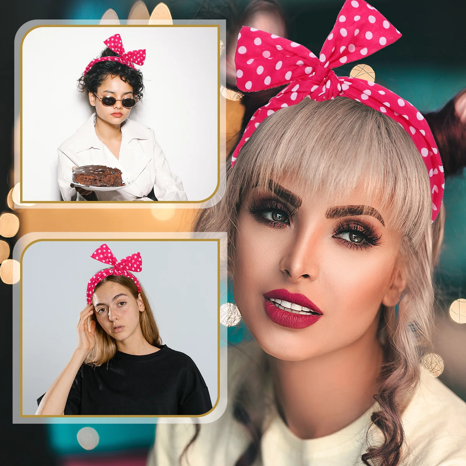 

Набор из 4 повязок на голову в горошек для женщин, широкие декоративные ободки с точечным узором, нескользящие, для вечеринок