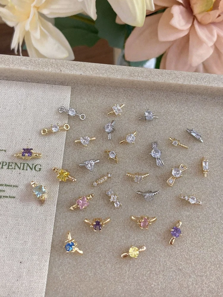 10 pieces/lot French Style Zircon Nail Rings Delicate Crystal Metal Finger Rings for Press On Nails DIY Charms