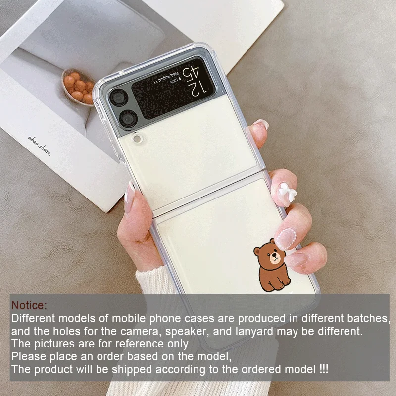 Cute Cartoon Animal Bear Rabbit Couple Phone Case for Samsung Galaxy Z Flip 7 Flip6 5 4 3 Folding Cover for Z Flip7 Flip 5 Cover
