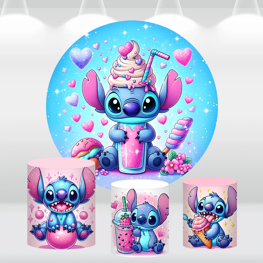 Disney lilo & stitch tema aniversário redondo pano de fundo verão havaí anjo chá de bebê círculo fundo bolo mesa pedestal cobre
