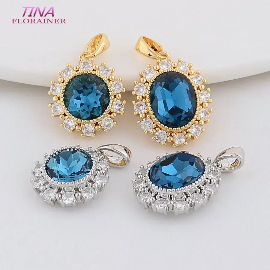 14*15.5MM 14K Gold Color Plated and Zircon Round Oval Charms Pendants Jewelry Making Supplies Diy Accessories