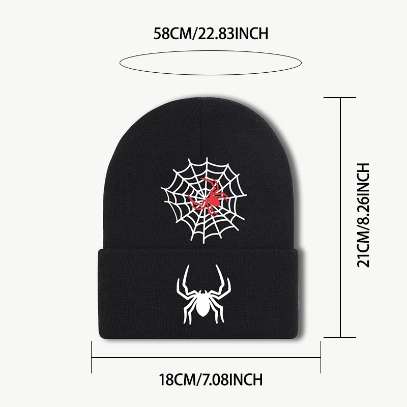 Adult Spider Web Print Knit Beanie, Gothic Street Style, Halloween Festival Party Headwear
